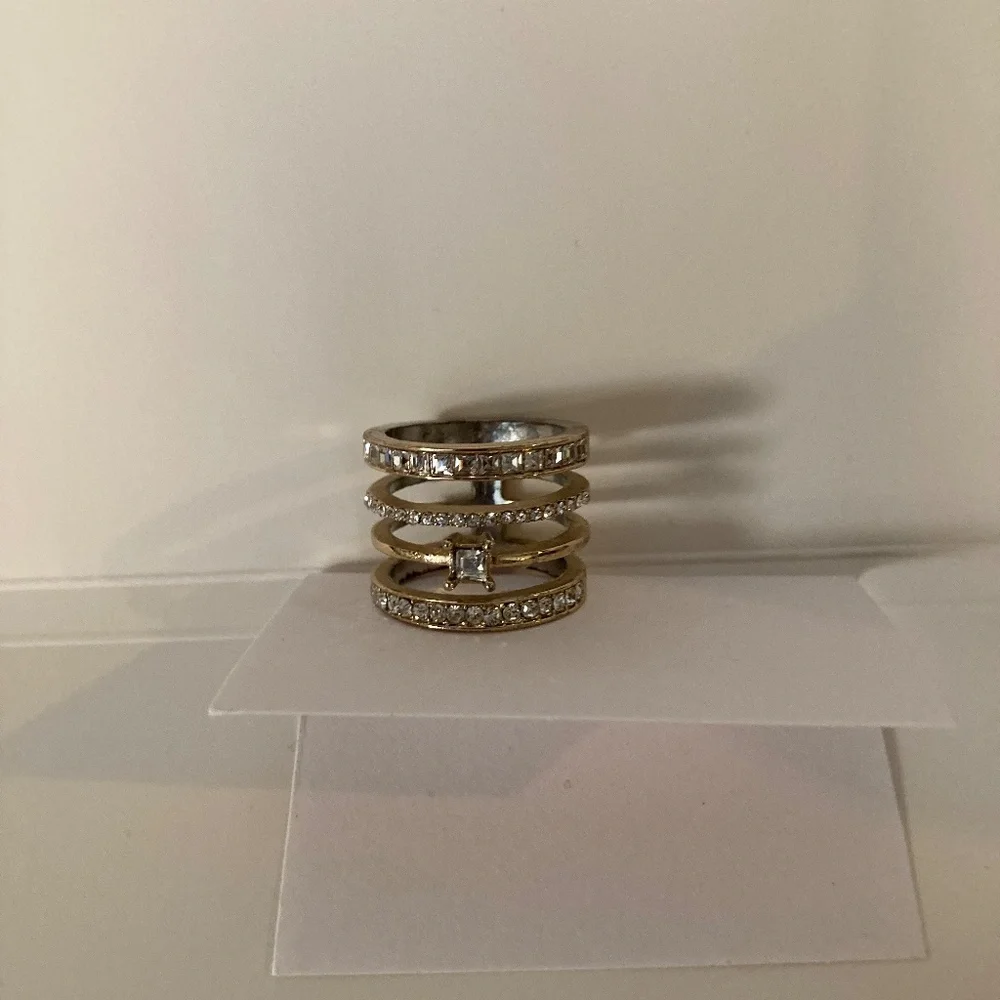 Gold and Silver Tone Rhinestone Stack Ring - Picture 4 of 7